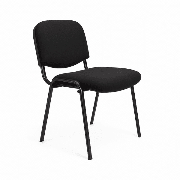 Silla ISO tela meeting negra con estructura de metal, diseñada para salas de espera, oficinas y reuniones, resaltando comodidad y durabilidad.
